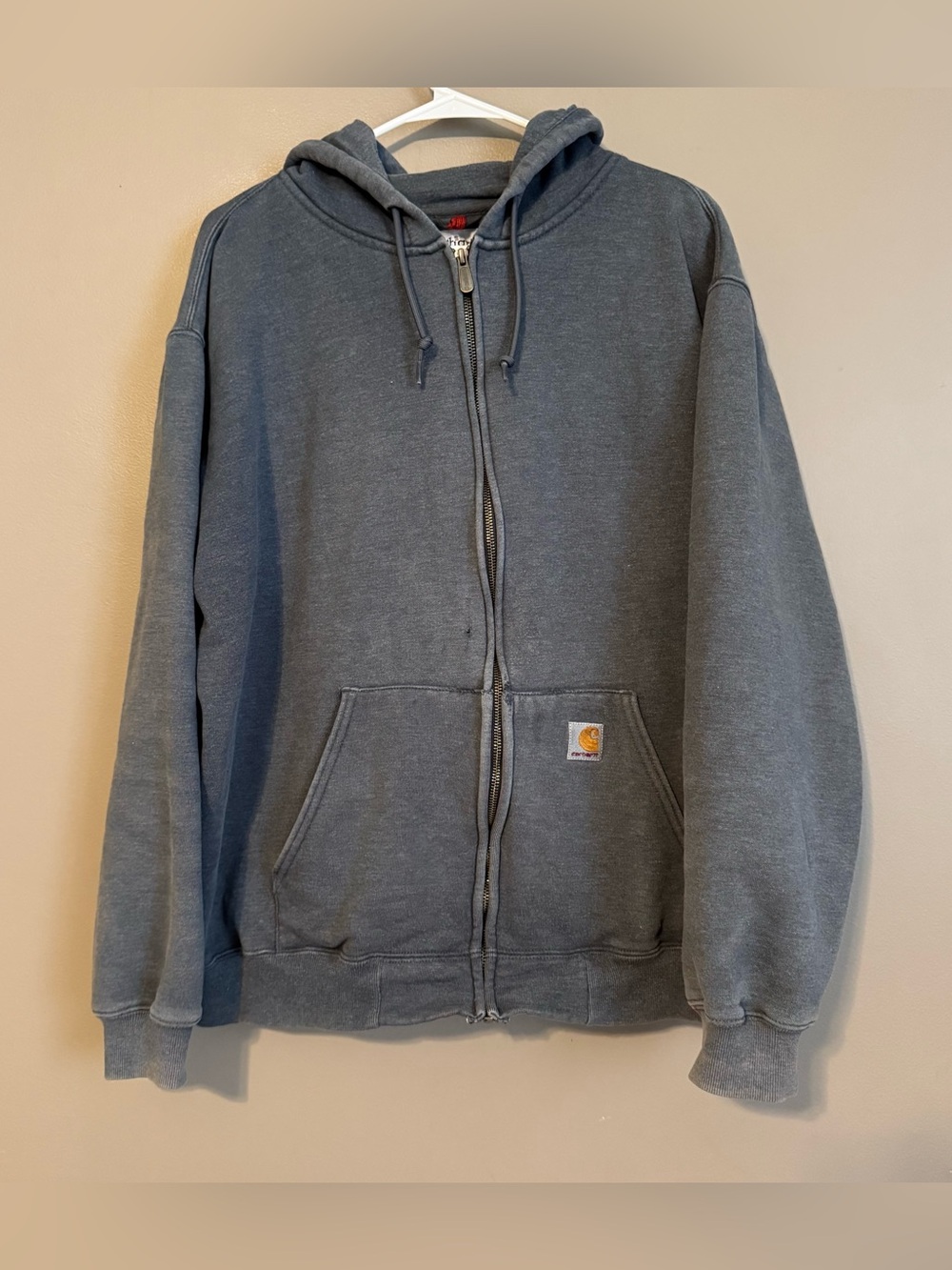 Vintage Distressed Carhartt Heavyweight Hooded Sweatshirt Gray Blue Mens XL